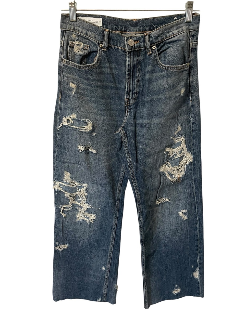 Zara Distressed Wide-Leg Blue Jeans Size 2 - Picture 7 of 8